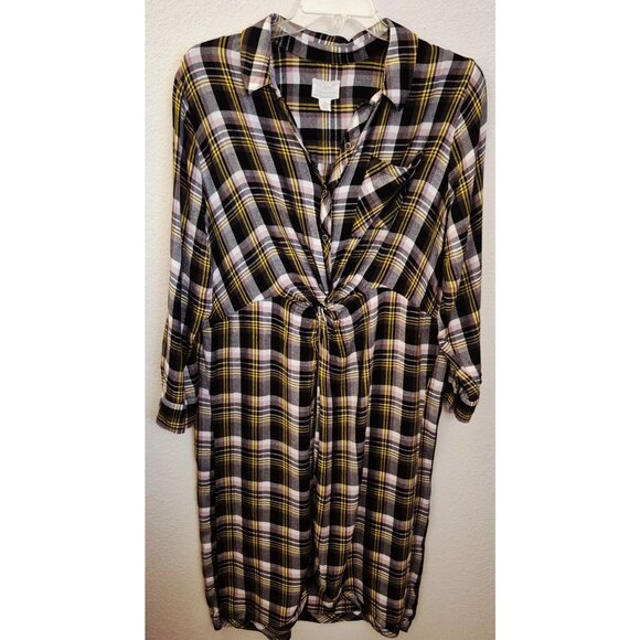 Caslon Plaid Twist Front Button Front Shirt Dress Size 1X EUC - Picture 1 of 8